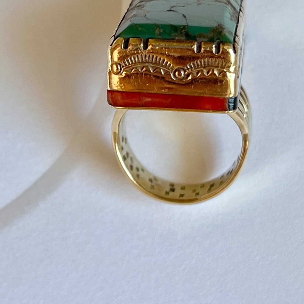 Native American Navajo Ray Morton Whirling Wind 18K Turquoise Ring - Picture 11 of 16